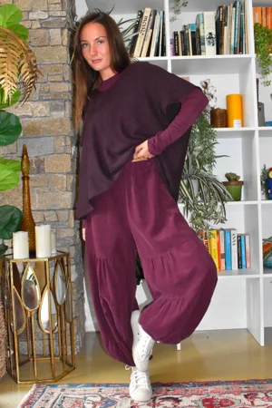 Basso Baby Cord Tiered Cuff Pant Aubergine?